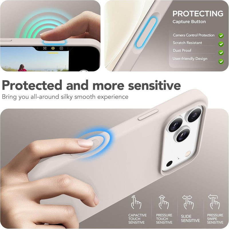 GONEZ Magnetic for iPhone 17 Pro Max Case, Compatible with MagSafe, [Screen Protector + Camera Lens Protector], Liquid Silicone Anti-Scratch Shockproof Protective Phone Case 6.9 inch, Stone - Image 5